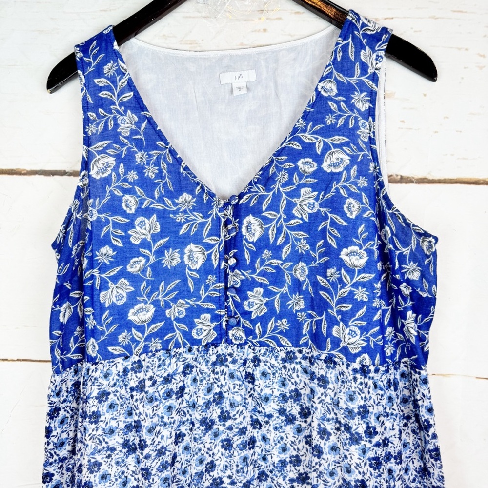 J. Jill Blue Floral Tiered Sleeveless Maxi Dress - Picture 5 of 12